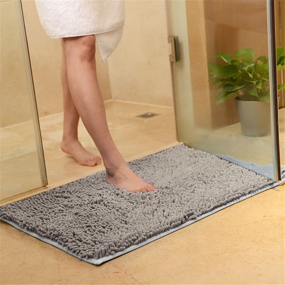 LYCAQL Bathroom Rugs Chenille Bath Rug Soft Short Plush, Water Absorbent Shower Mat Quick Dry Machine Washable Non-slip Bathroom Plush Bathroom Mat(Gray,16" x 24")