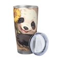 thumbnail image 2 of Fuzoiu Clear Sky Cute Sunflower Panda Print 20oz Tumbler, Stainless Steel Vacuum Insulated Car Cup, Insulated Coffee Mug,Travel Mug with Lid,Thermal Cup for Outdoor-Straw Three-piece Set, 2 of 8