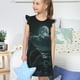 thumbnail image 4 of Balery Moonlit Night Sky Shark Camisón de princesa para niñas, pijama de algodón con mangas abullonadas, suave y bonito.-X-Large, 4 of 6