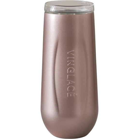 Vinglacé Stainless Steel Stemless Champagne Flute- Insulated Sparkling Wine Tumbler with Glass Insert, 6 oz, Rose Gold