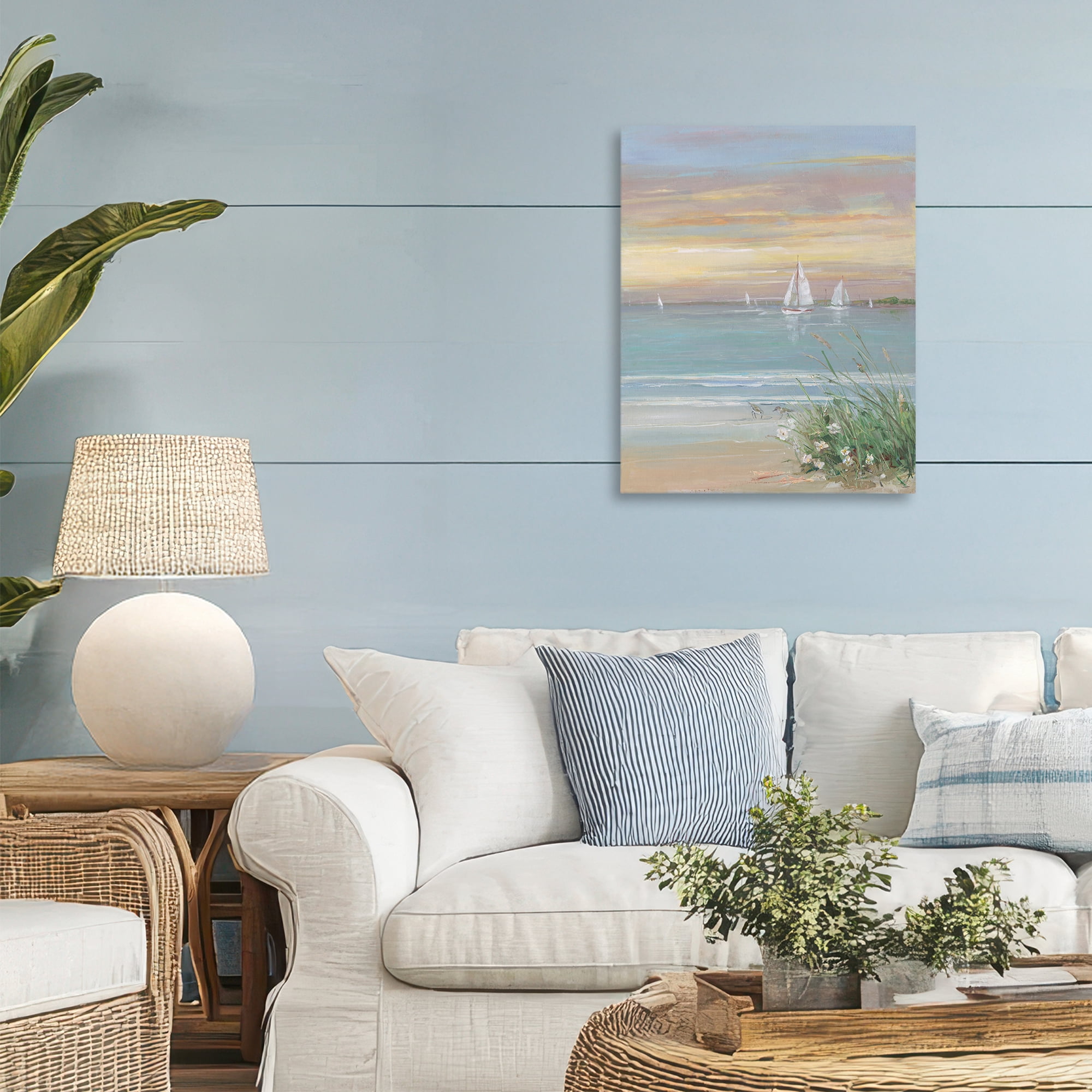 Stupell Industries Sailboats Beyond Sandy Shore Canvas Wall Art, design by Sally Swatland