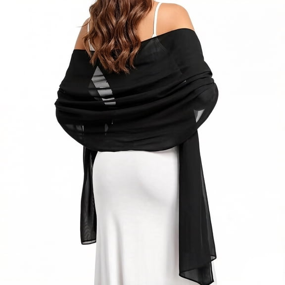 GIXUSIL 67x27 inch Women's Chiffon Shawls and Wraps - Elegant Pashmina Style Evening Wrap, Soft Silky Wedding Bridal Scarf, Formal Dress Shawl for Women, Evening Gown Accessory,Black