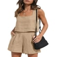 thumbnail image 1 of Women 2 Piece Outfits Linen Matching Set Vest Crop Tank Tops with Shorts Summer Going Out Trendy Vacation Set, 1 of 7