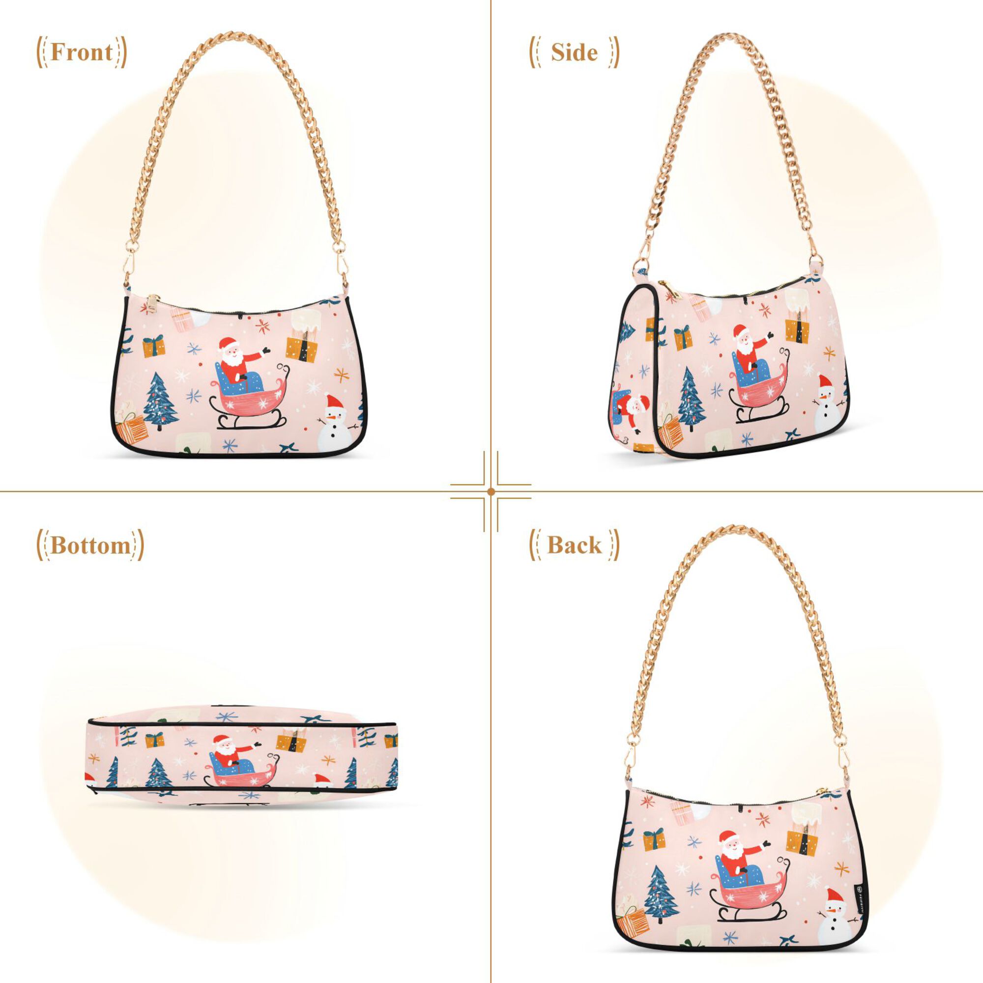 FORMRS Womens Shoulder Bag with Chain Strap Clutch Purse Cute Tote Handbag, Blue Christmas Santa