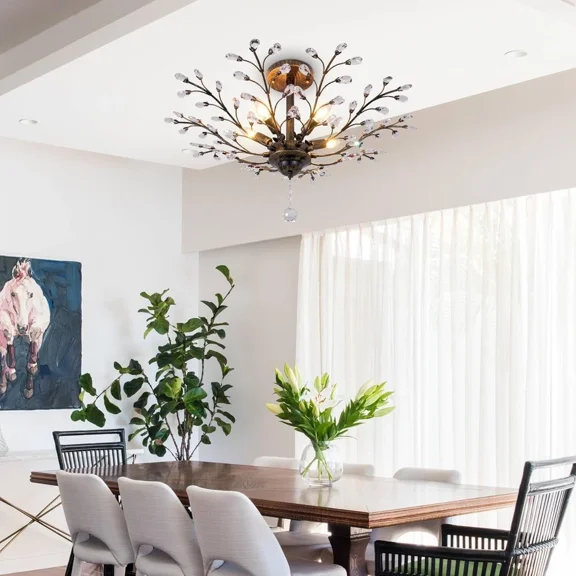 GMizon 30 Inch Chandelier Flower Crystal Ceiling Light, 5-Light Bedroom Chandelier, New American Dining Room Lighting Fixture (Black)