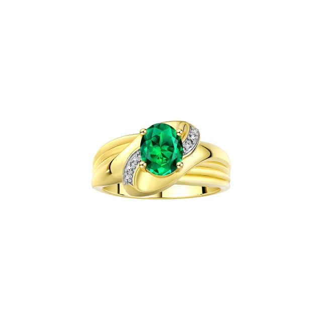 RYLOS Bagues pour Femmes Bague en Or Jaune 14K Pierre Précieuse Ovale 9X7MM et Diamants Design Classique Mai Émeraude Bijoux pour Femmes Taille 9