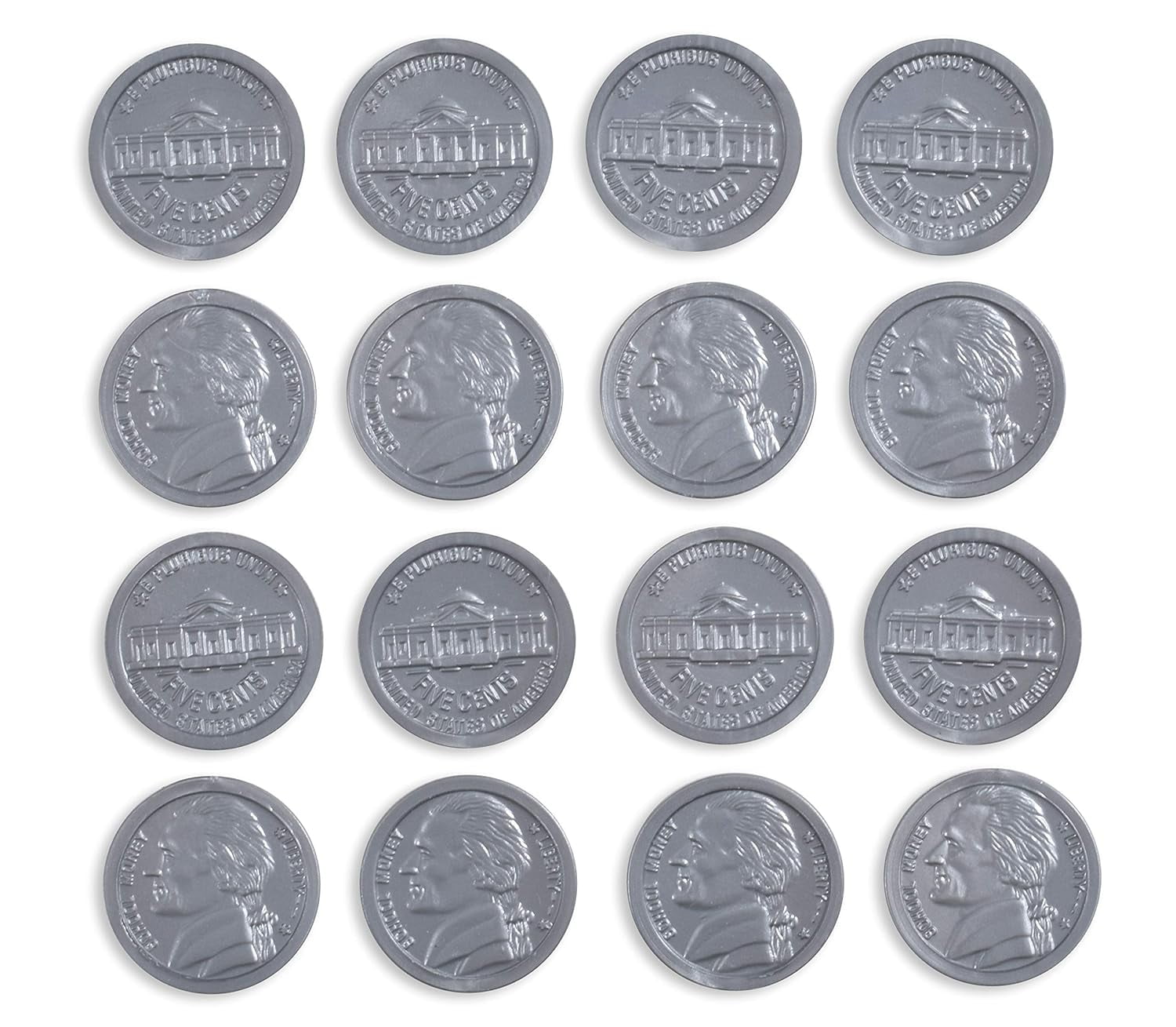 LEARNING ADVANTAGE-7522 Play Nickels - Set of 100 Plastic Coins - Designed and Sized Like Real US Currency - Teach Money Math With This Pretend Play Resource