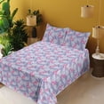 thumbnail image 2 of Ambesonne Flamingo Fitted & Flat Sheet with Shams 4 Pcs Set, Tropical Palm Tree Leaves, Full, Pale Pink and Lavender, 2 of 5