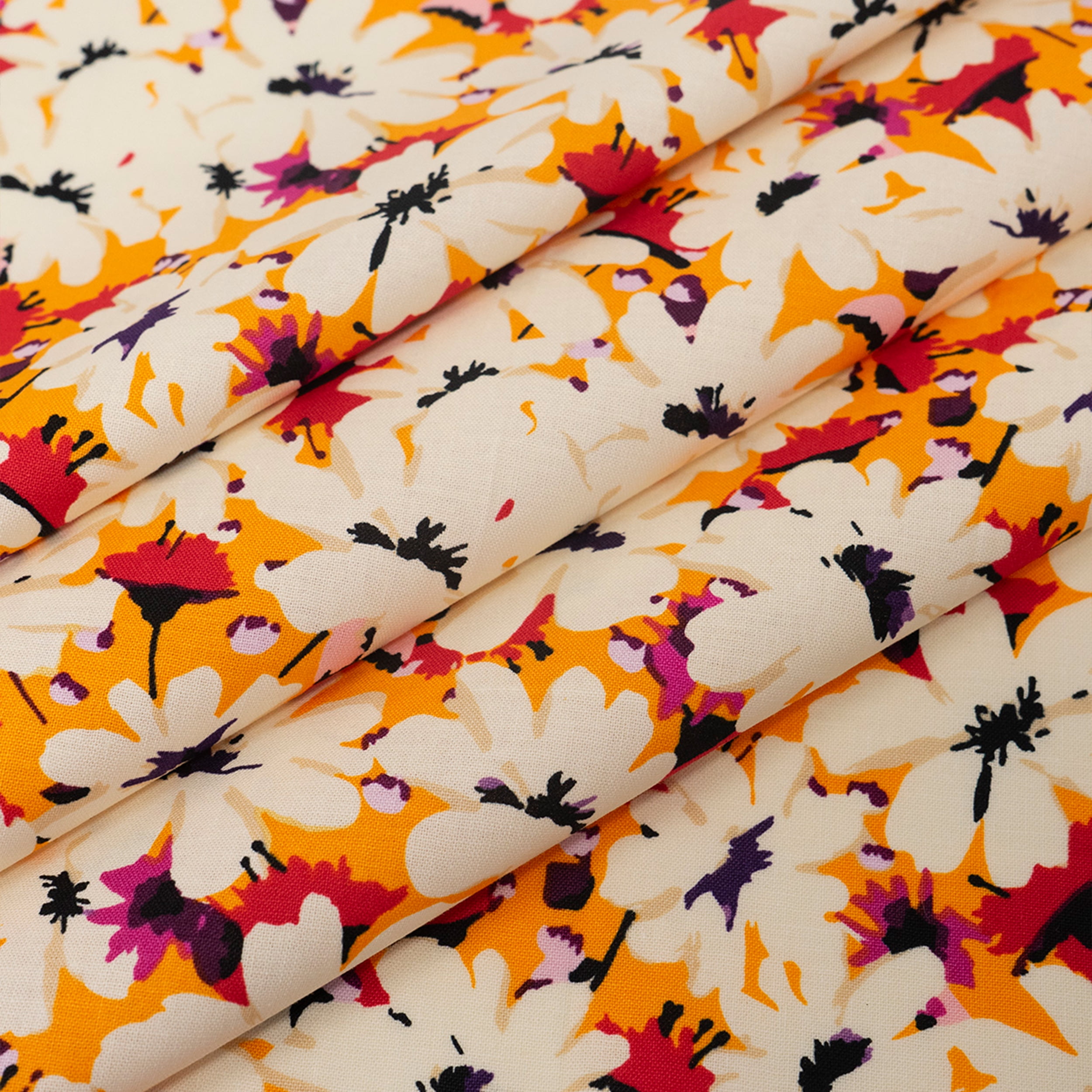 Singer Fabric, 100% Cotton, Sewing & Crafting, 44" Wide, White Flowers On Orange, Cut by Yard
