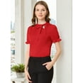 thumbnail image 3 of DARING DIVA Bow Tie Neck Office Elegant Short Sleeve Blouse Top XS Red, 3 of 6