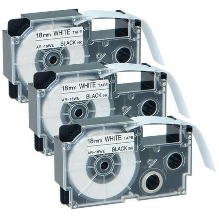 Best GREENCYCLE 3PK Black on White Label Tape Compatible for Casio XR18WE XR-18WE (18mm 3/4