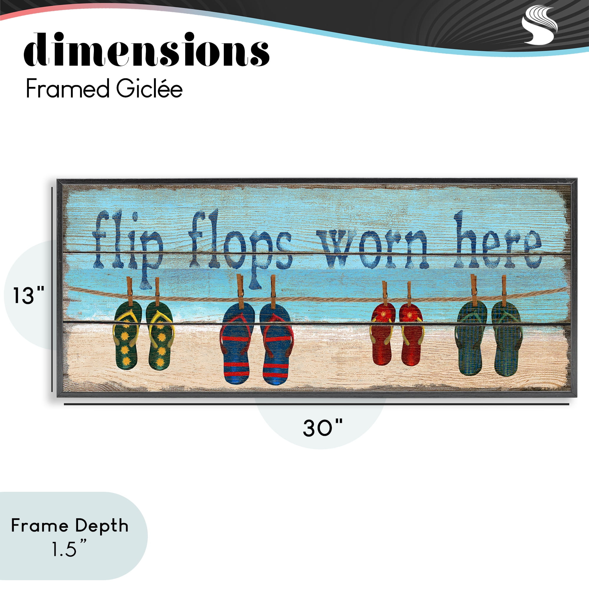Stupell Industries Flip Flops Worn Here Black Framed Giclee Art, design by Gail Fraser