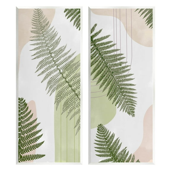 Fern Leaves Pastel Geometric Botanical & Floral Graphic Art Unframed Art Print Wall Art, Set of 2