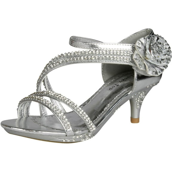Lucky Top Girls F 32K Little Girls Rhinestone Heel Platform Dress Sandals Silver