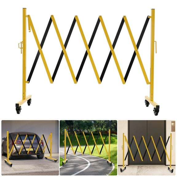 Mobile Barrier Gate, Adjustable Traffic Fence, Portable Safety Barrier with Casters, Expandable Metal Barrier Gate