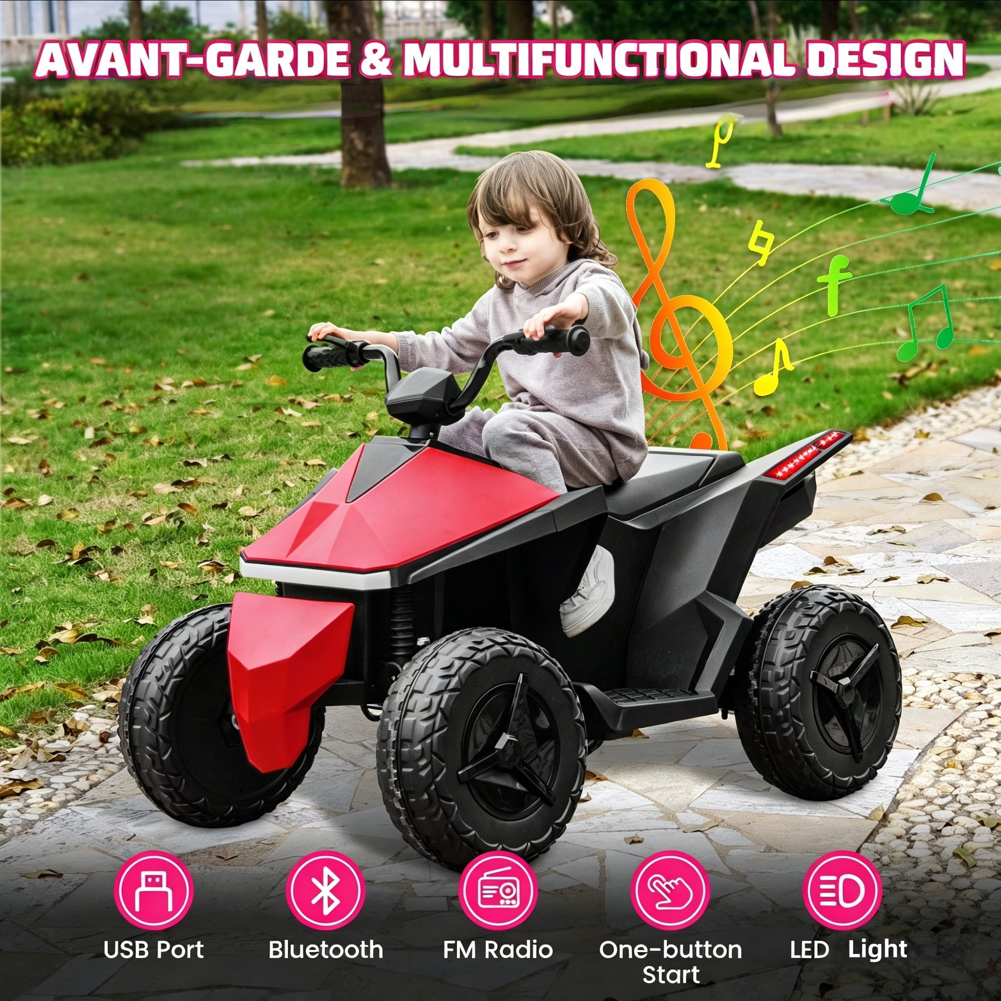 POP FRIENDS Kids ATV 24V, 4WD Ride on Toys Electric Car for Ages 3+ Toddlers Boys Girls with Remote Control, LED Headlights, Anti-Slip Tires, Bluetooth, Music Player, Pro Pink