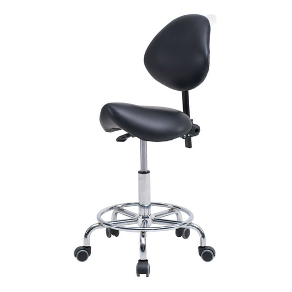 CQSXDA Hydraulic Tilt Saddle Stool Chair - Black with Wheels and Footrest for Clinics, Hospitals, and Dental Offices