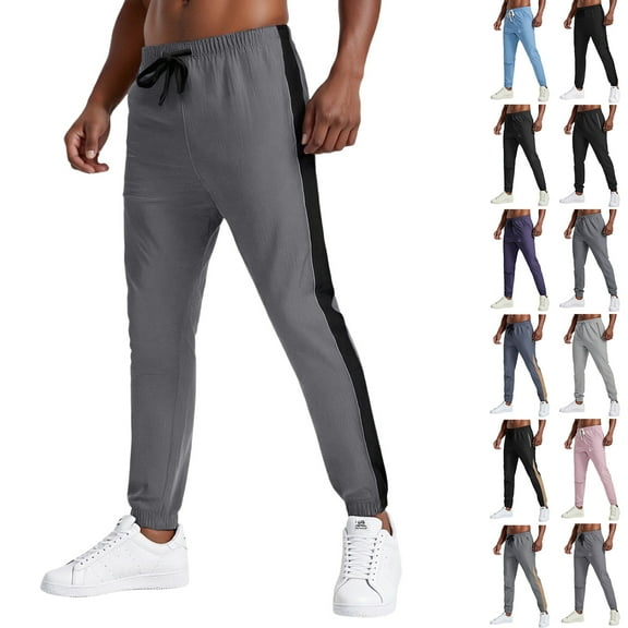 Jinhomg Men Straight Fit Pants Fashion Quick Dry Joggers Pant Lightweight Loose Workout Sweatpants Drawstring Hiking Trousers with Zipper Pockets Black,S
