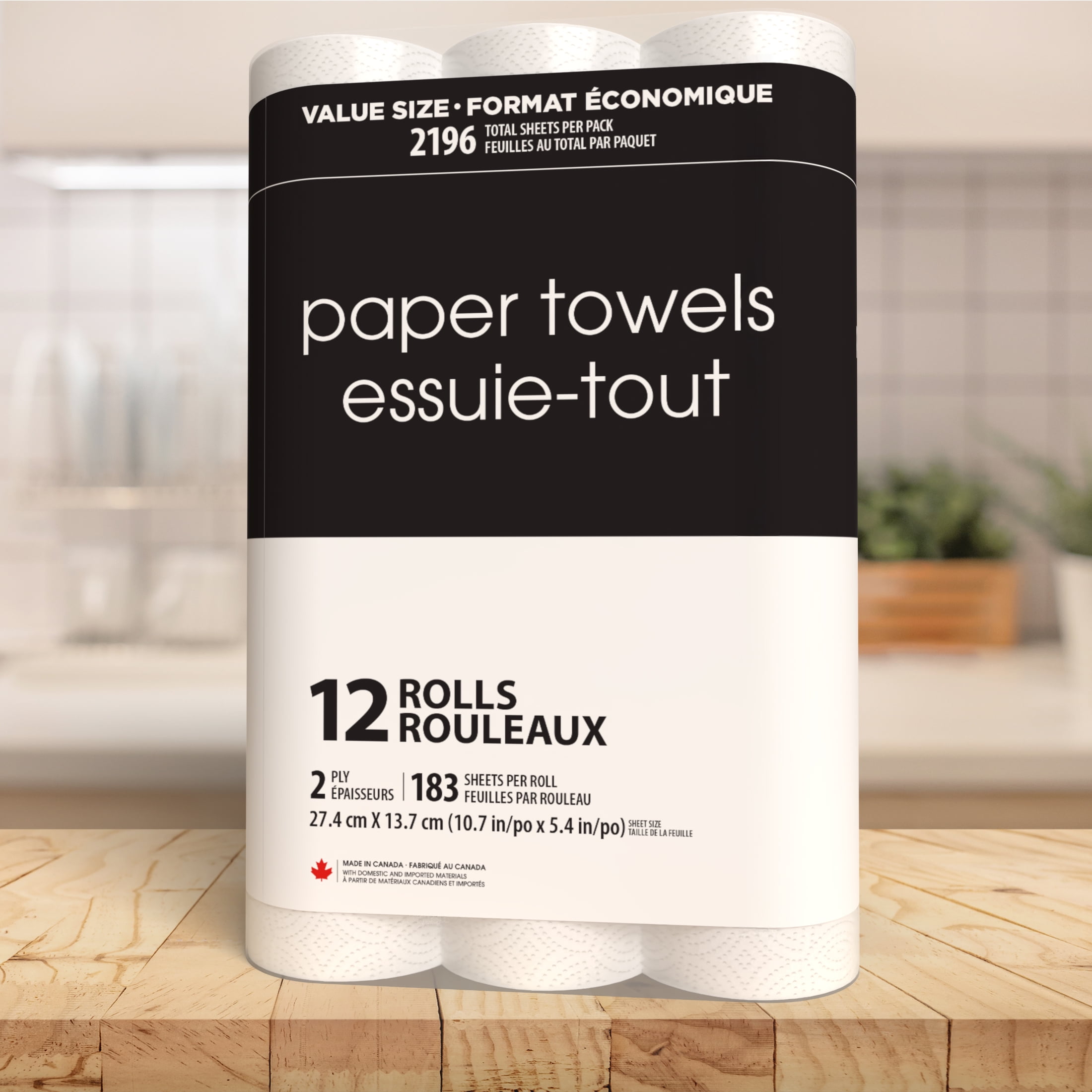 Black & White 12 Value Size Rolls 183 Sheets, 2-Ply Paper Towel, BLACK & WHITE PAPER TOWELS 12 ROLLS 183S
