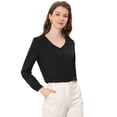 thumbnail image 1 of Blusa de gasa de manga larga de color sólido con cuello en V para mujer Negro L, 1 of 4
