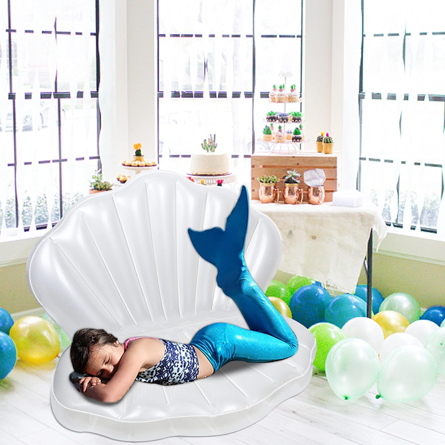 Inflatable Seashell Pool Float 45.2 Inch Giant Clam Air Filled Toys with Pearl Ball for Kids Birthday Party Swimming Pool Summer Beach Party Mermaid Ocean Theme Party Decor Walmart