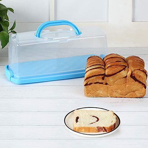 Portable Bread Box with Handle Loaf Cake Container Plastic Rectangular