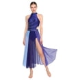 thumbnail image 6 of Aislor Women Lyrical Dance Rhinestone Sleeveless Contemporary Dancewear Mesh Split Long Dress Navy Blue M, 6 of 6