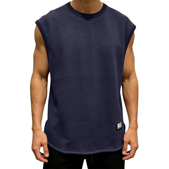 USNSM (M-5XL) Mens Big and Tall Workout Tank Tops Cotton Cut Off Sleeveless Muscle Shirts Gym Athletic Running T Shirt Blue XXL