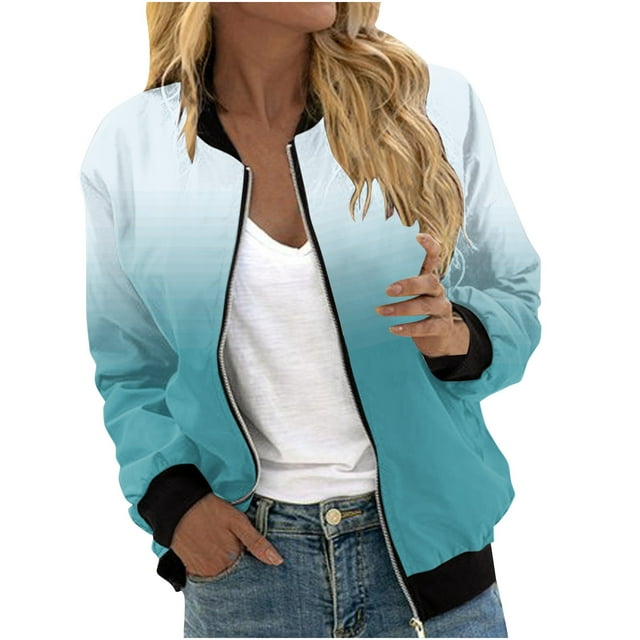Swstbby Liquidation d'Automne! Vestes d'Automne pour Femmes, Chandail en Molleton Ample à Manches Longues pour Femmes avec Fermeture Éclair, Veste Décontractée en Tricot Grossier, Veste de Baseball Bleu Ciel P