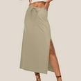 thumbnail image 6 of XIAONU Womens Skirts Elastic Waist Drawstring Long Flowy Ankle Length Skirt Linen Flared Maxi Skirt With Back Slit, 6 of 8