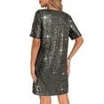 thumbnail image 5 of ZenCart Women's Crew Neck Sequin Dress Sexy Short Sleeve T-shirt Mini Dress Sparkly Loose Party Club Cocktail Dress, 5 of 7