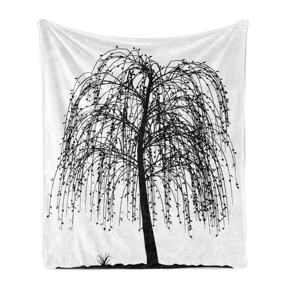 Black and White Soft Flannel Fleece Blanket, Monochrome Barren Tree Design Leafless Branches Autumn Themed Nature Image, Cozy Plush for Indoor and Outdoor Use, 50" x 70", Black White, by Ambesonne