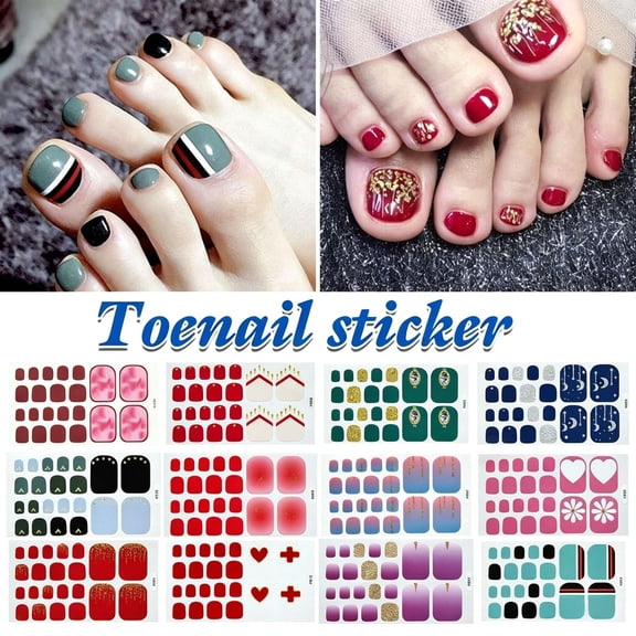 Short Square Toe Nail Stickers, Solid Burgundy Red & Pink Red Smudge Marble Full Wrap Self Adhesive Toenail Decals for DIY Summer Pedicure, Party Holiday & Daily Casual Foot Nail Art Decor