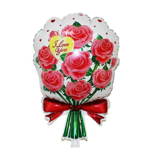 BRIGHTFUFU TE AMO Globo de papel de flores Romántico Ramo de rosas Globos de Mylar para el compromiso del día de San Valentín Decoración de la fiesta de bodas (Rojo)