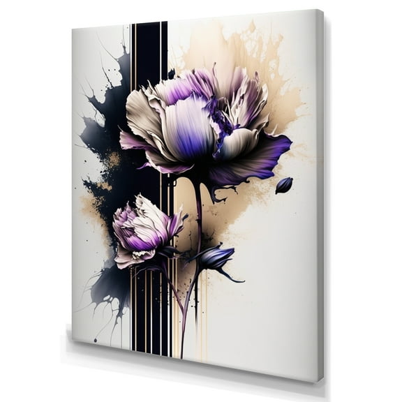 Designart Puple Peony Flower On Abstract Paint III Canvas Wall Art