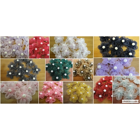 Charmed Handmade Organza Flower Pearl 1"