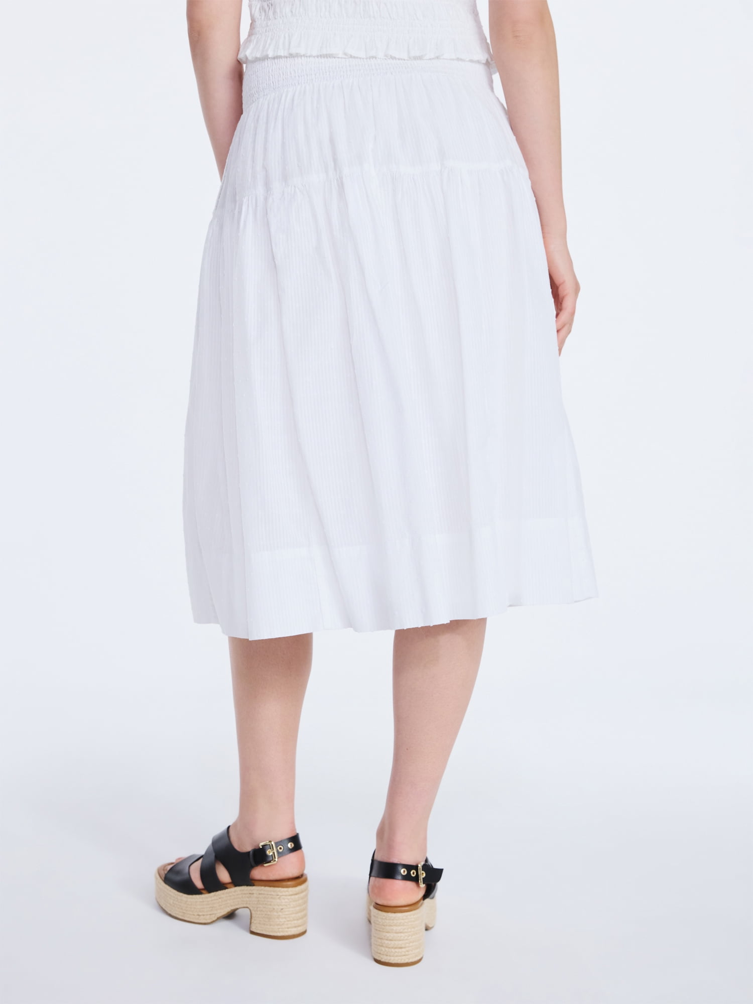 Free Assembly Women's Smocked Waist Cotton Midi Skirt, Sizes XS-XXL