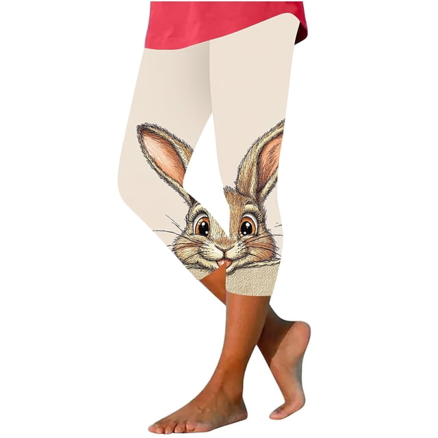 Pantalones de Ajuste Seco Mujeres Pascua Impresa Leggings Recortados, Estirable Transpirable Casual Y Yoga