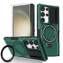 K-Lion for Samsung Galaxy S24 Ultra Case with Screen Protector,Heavy Duty Shockproof Magnetic Ring Holder Kickstand Rugged Case Frosted Military Grade Protective Cover for Galaxy S24 Ultra,Darkgreen