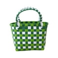 thumbnail image 1 of Bolso de mano tejido para mujer, elegante, de gran capacidad, abierto, cesta de almacenamiento para compras verde, 1 of 9