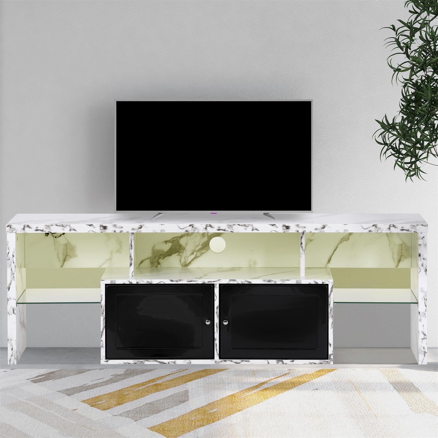 Yardi Yard Modern LED Entertainment Center for TVs up to 65", White/Marble Stamp Yardi Yard Modern LED Entertainment Center for TVs up to 65", White/Marble Stamp