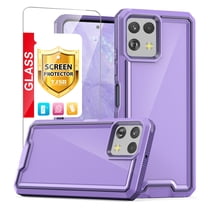 TJS for Motorola Moto G Power 2023 Phone Case, with Tempered Glass Screen Protector, Dual Layer Shockproof Rugged Hybrid Drop Protector Cover for Moto G Power 2023 (Purple)