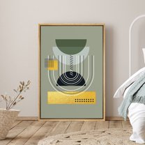 PixonSign Framed Canvas Print Wall Art Upside Down Semi Circles with White Lines Abstract Shapes Illustrations Modern Art Chic Colorful Green Dark for Living Room, Bedroom, Office - 24"x36" Natural