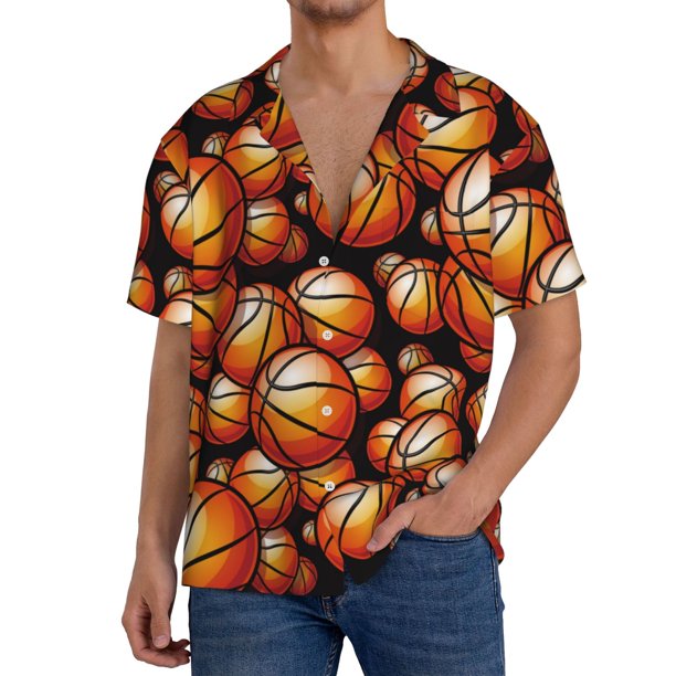 Balery Vintage Basketball Camisa Casual de Manga Corta con Botones para Hombre, Texturizada, Estilo Cubano, para Playa, Verano-X-Large