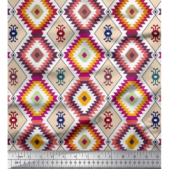 Soimoi Silk Fabric Stripe,Aztec & Ikat Kilim Print Sewing Fabric Yard 42 Inch Wide