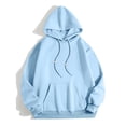 thumbnail image 6 of Women's Blouse Fall Winter Loose Fit Hooded Long Sleeve Bubble Cuff Off the Shoulder with Pocket Solid Color Leisure Flannel Sweatshirts Hoodies(Light Blue,M), 6 of 6