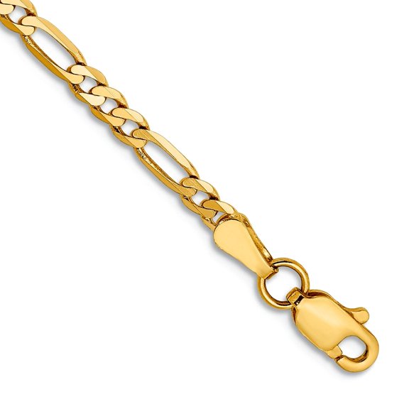 14k Yellow Gold Solid Polished 2.75mm Flat Figaro Chain Bracelet 8 Inch Lobster Claw Link Bracelet for Women and Men