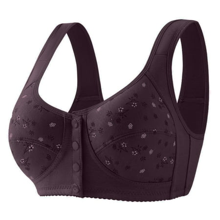 Ovticza Everyday Cotton Snap Bras - Women s Front Close Builtup Sports Push Up Wire Free Bra Dark Purple 44