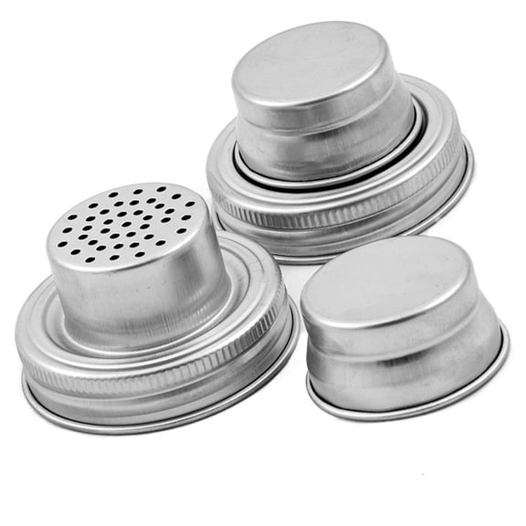 Stainless Steel Jar Shaker Lid with Silicone Seals for Dredge Flour, Sugar, Salt, Peppers - Fits Regular Mouth Jars (2)