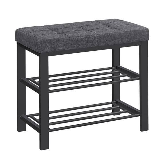 Shoe Bench, Storage Bench, Entryway Bench with Cushion, Shoe Shelf with Seat, Space-Saving, Modern Style, for Living Room, Bedroom, Hallway, Dark Gray and Ink Black